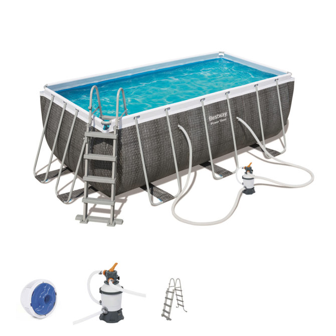 Piscina Desmontable Tubular Bestway Power Steel Diseño Rattan 412x201x122 cm Depuradora de arena de 2.006 L/H Con Escalera - Imagen 2