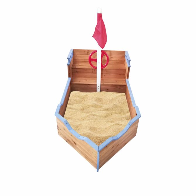 Arenero Infantil de Madera para Niños Outdoor Toys Barco de 158x78x103 cm Forma de Barco | Timón, Salvavidas y Bandera | Decorado con Pinturas Naturales | Uso Indicado +3 años - Imagen 2