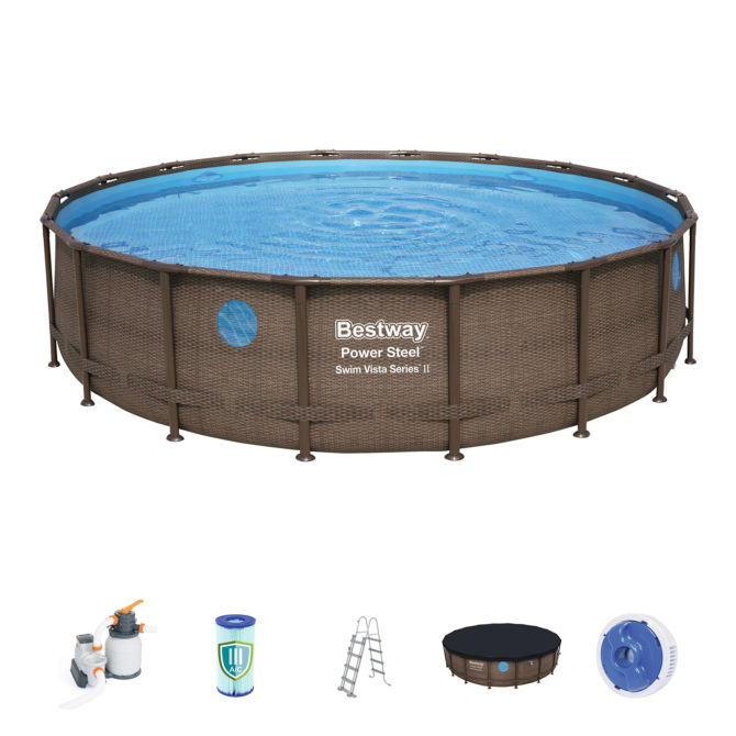 Piscina Desmontable Tubular Bestway Power Steel Swim Vista Diseño Rattan 549x122 cm Depuradora de arena de 5.678 L/H