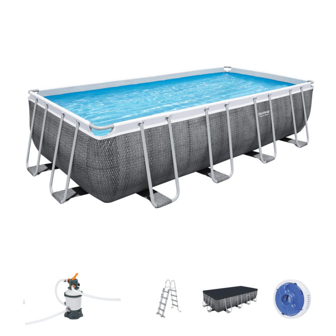 Piscina Desmontable Tubular Bestway Power Steel Diseño Rattan 488x244x122 cm Depuradora de arena de 2.006 L/H