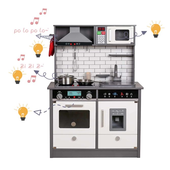 Cocina Infantil de Madera Little Kitchen Outdoor Toys 65x30x93 cm Blanca con Accesorios Luces y Sonidos - Imagen 2