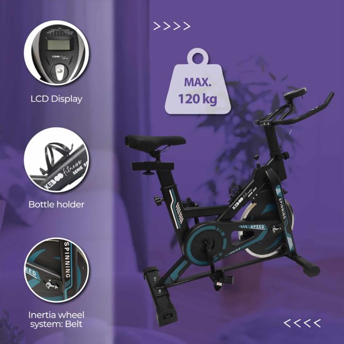 Bicicleta Ciclo Indoor Estática Keboo Serie 500 con Volante de Inercia de 13 kg Asiento y Manillar Ajustable y Pantalla LCD - Imagen 3