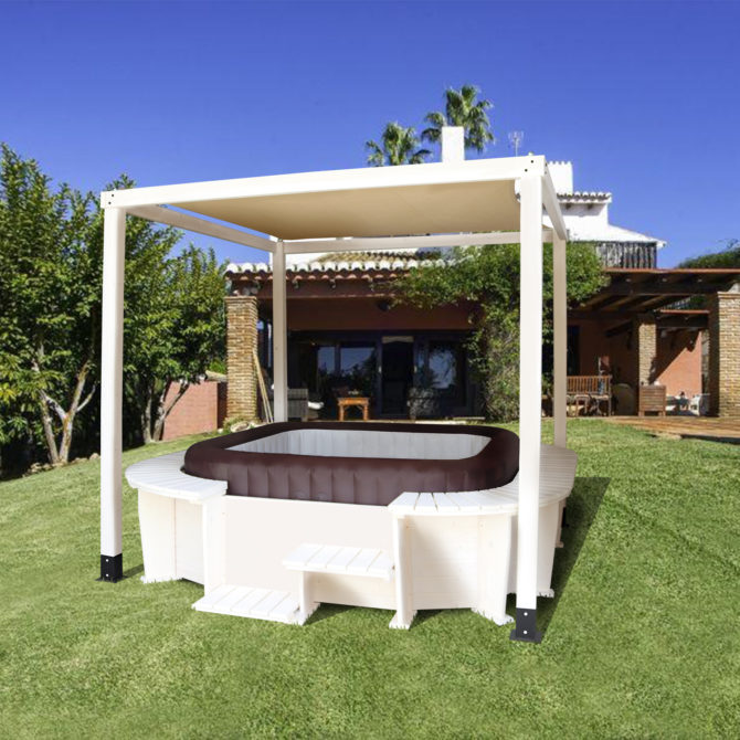 Spa Hinchable con Estructura de Madera y Pérgola K2O Olympia 271x296x80 cm para 5-7 personas con Hydrojets y Luz LED - Imagen 2