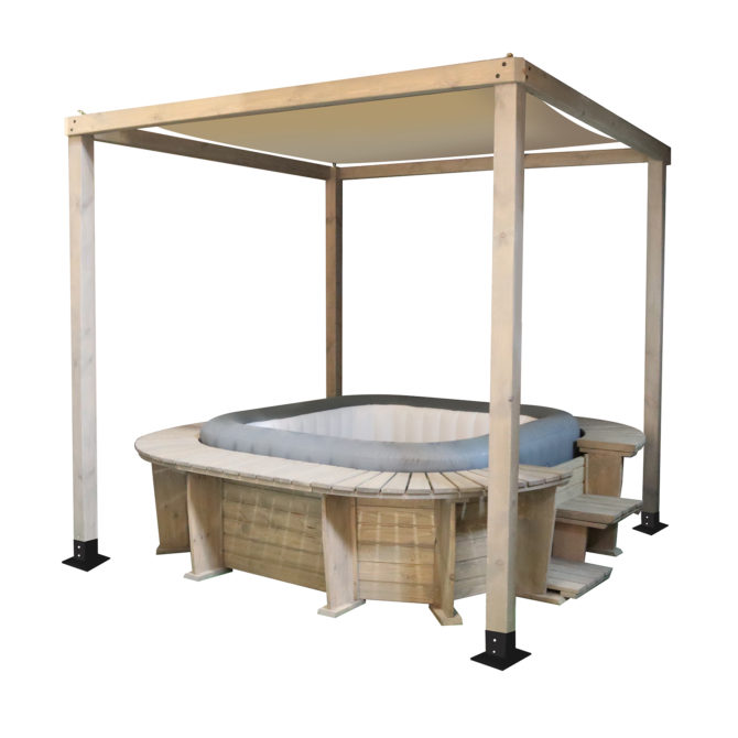 Spa Hinchable con Estructura de Madera y Pérgola K2O Seychelles 250x275x71 cm para 4-6 personas con Hydrojets