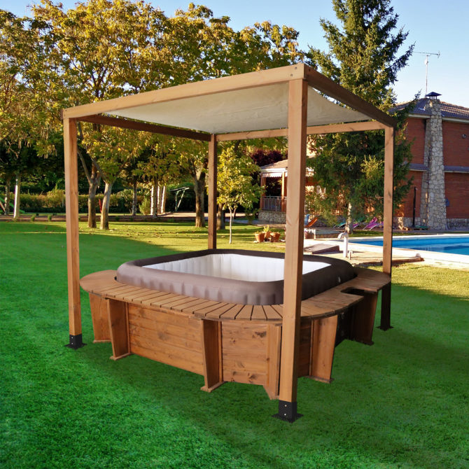 Spa Hinchable con Estructura de Madera y Pérgola K2O California 271x296x80 cm para 5-7 personas con Hydrojets y Luz LED - Imagen 2