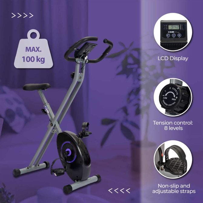 Bicicleta Estática Plegable Keboo Serie 300 Magnética con Pulsómetro de Manillar, 8 Niveles, Asiento Ajustable y Pantalla LCD - Imagen 3