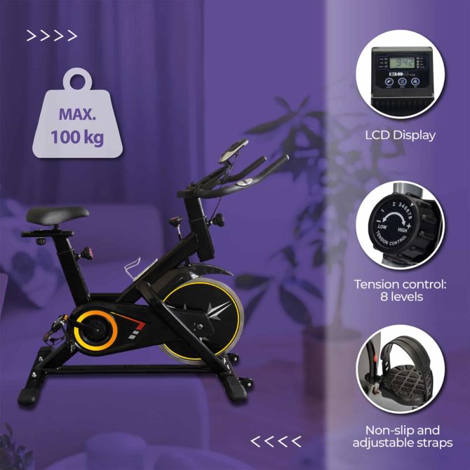 Bicicleta Ciclo Indoor Estática Keboo Serie 900 con Volante de Inercia 18 kg, Asiento y Manillar Ajustable y Pantalla LCD - Imagen 3