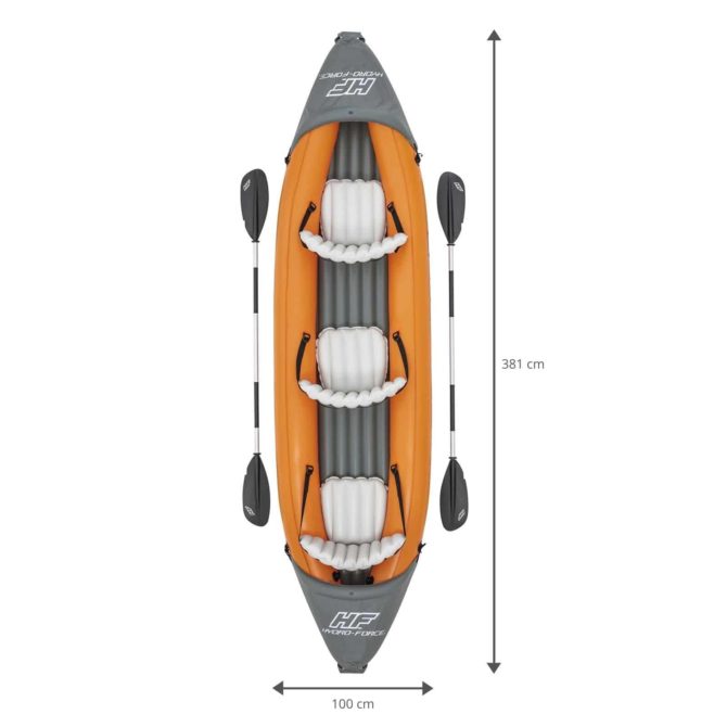 Kayak Hinchable Bestway Hydro-Force Triple Lite-Rapid X3 381x100x42 cm Con 2 Remos y Bomba de Mano - Imagen 2