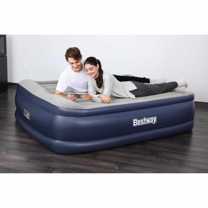 Cama Hinchable Doble Bestway 203x152x53 cm Inflador Integrado Gris - Imagen 2