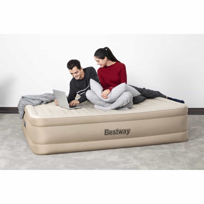 Cama Hinchable Doble Bestway 203x152x46 cm Inflador Integrado Fortech Beige - Imagen 2