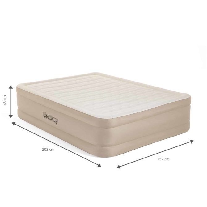 Cama Hinchable Doble Bestway 203x152x46 cm Inflador Integrado Fortech Beige - Imagen 4