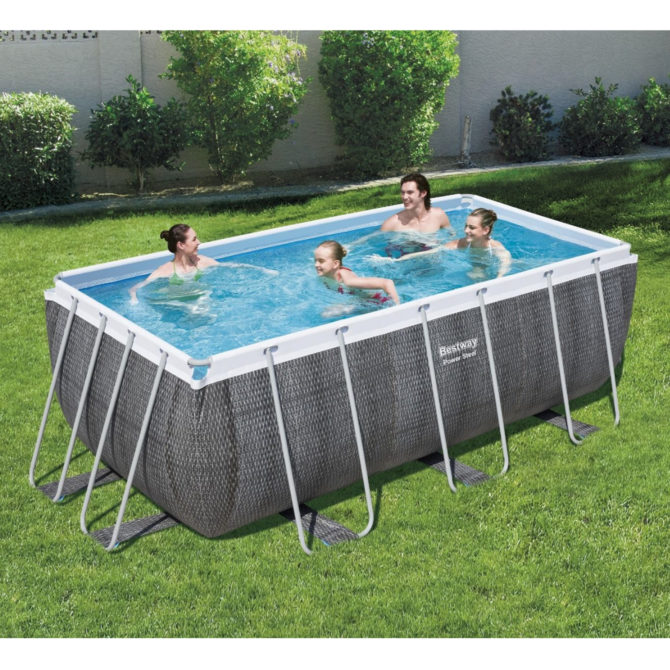 Pack Piscina Desmontable Tubular Bestway Power Steel Ratán 412x201x122 cm con Depuradora, Escalera, Cobertor y Kit de Limpieza - Imagen 2