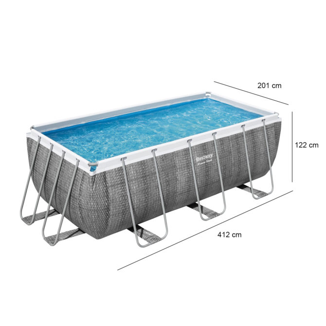 Pack Piscina Desmontable Tubular Bestway Power Steel Ratán 412x201x122 cm con Depuradora, Escalera, Cobertor y Kit de Limpieza - Imagen 4