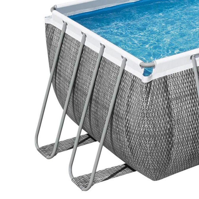 Pack Piscina Desmontable Tubular Bestway Power Steel Ratán 412x201x122 cm con Depuradora, Escalera, Cobertor y Kit de Limpieza - Imagen 3