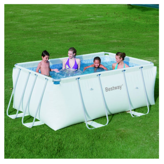 Pack Piscina Rectangular Bestway Frame 287x201x100 cm con Depuradora, Escalera, Kit de limpieza, y Dispensador de Cloro - Imagen 2