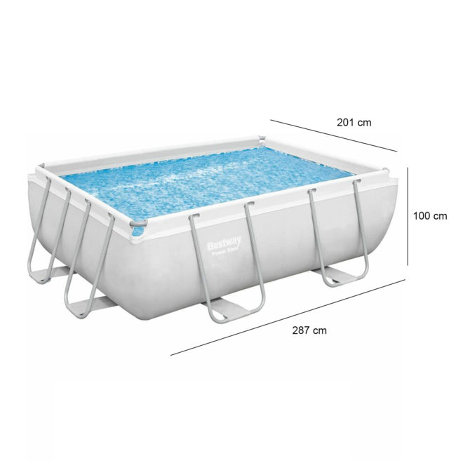 Pack Piscina Rectangular Bestway Frame 287x201x100 cm con Depuradora, Escalera, Kit de limpieza, y Dispensador de Cloro - Imagen 4