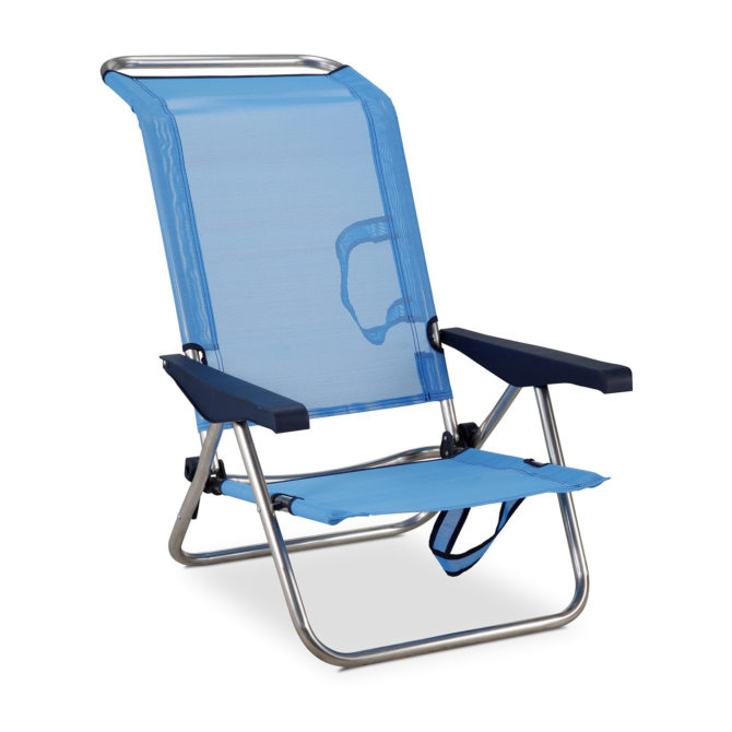 Silla de Playa Cama Plegable Solenny Reclinable con Respaldo Bajo y Asas 77x60x83 cm 4 Posiciones