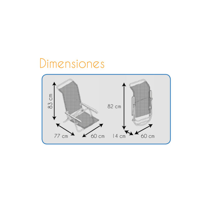 Silla de Playa Cama Plegable Solenny Reclinable con Respaldo Bajo y Asas 77x60x83 cm 4 Posiciones - Imagen 4