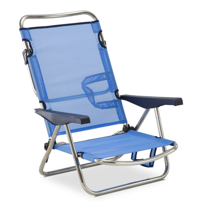 Silla de Playa Cama Plegable Solenny Reclinable con Respaldo Bajo y Asas 81x62x86 cm 4 Posiciones