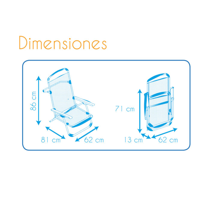 Silla de Playa Cama Plegable Solenny Reclinable con Respaldo Bajo y Asas 81x62x86 cm 4 Posiciones - Imagen 4