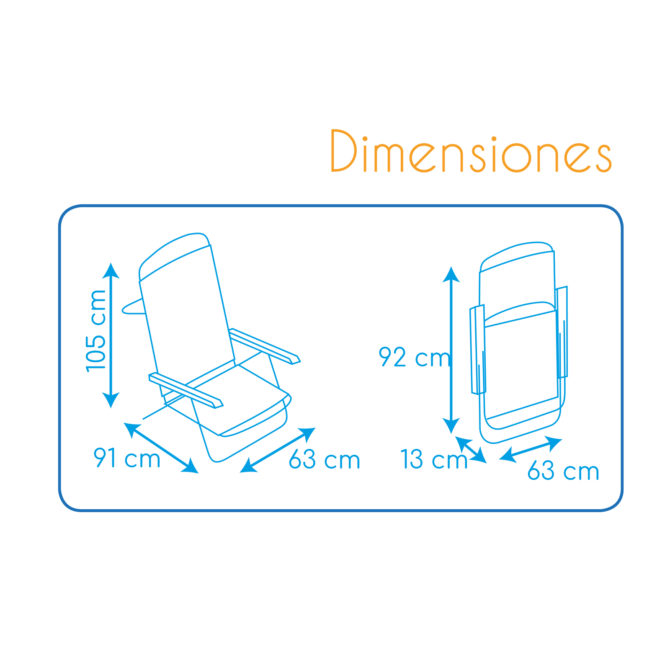 Silla de Playa Cama Plegable Solenny Reclinable con Respaldo Alto y Asas 91x63x105 cm 4 Posiciones - Imagen 4