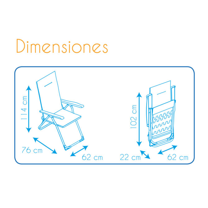 Silla Plegable de Jardín Solenny Reclinable y Acolchada 76x62x114 cm  6 Posiciones y Cabezal Anatómico - Imagen 4