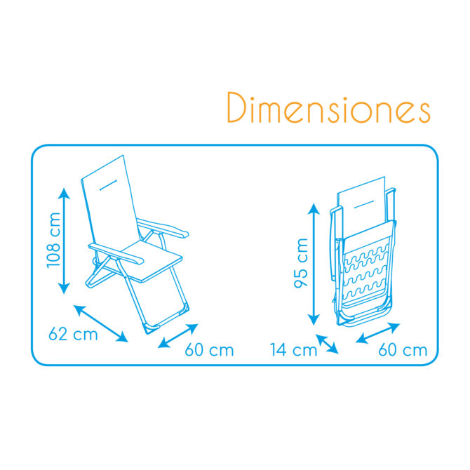 Silla Plegable de Jardín Solenny Reclinable y Acolchada 62x60x108 cm 5 posiciones y Cabezal Anatómico - Imagen 4