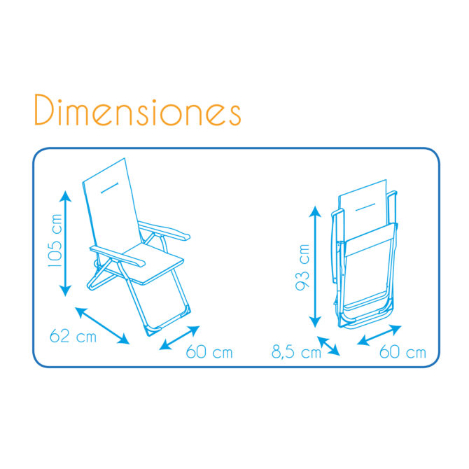 Silla Plegable de Jardín Solenny Reclinable Acolchada con Respaldo Alto 62x60x105 cm 5 posiciones - Imagen 4