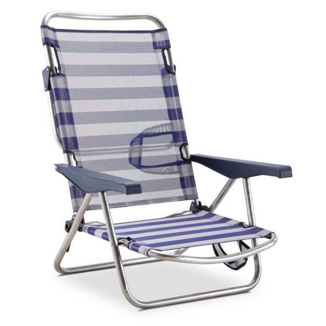 Silla de Playa Cama Plegable Solenny Reclinable con Respaldo Bajo y Asas 81x62x86 cm 4 Posiciones