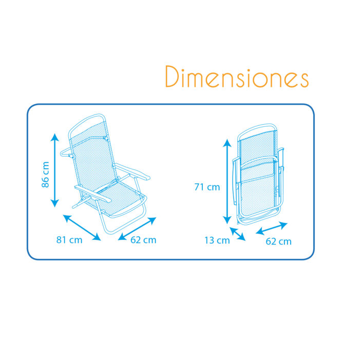 Silla de Playa Cama Plegable Solenny Reclinable con Respaldo Bajo y Asas 81x62x86 cm 4 Posiciones - Imagen 4