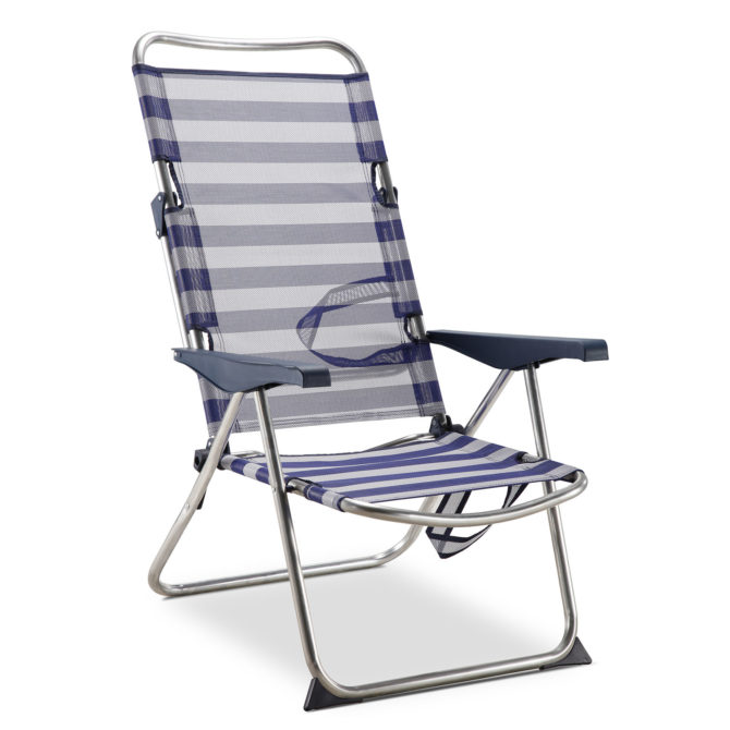 Silla de Playa Cama Plegable Solenny Reclinable con Respaldo Bajo y Asas 91x63x105 cm 4 Posiciones