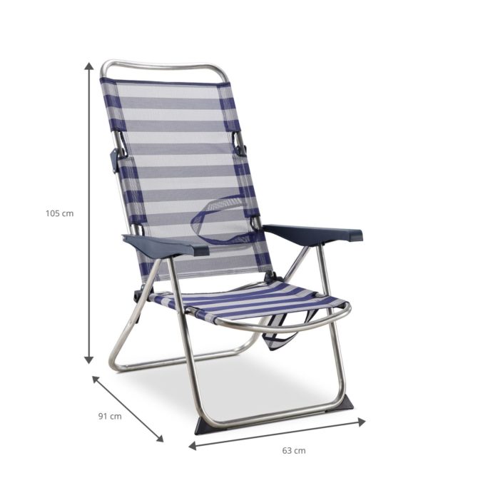 Silla de Playa Cama Plegable Solenny Reclinable con Respaldo Bajo y Asas 91x63x105 cm 4 Posiciones - Imagen 4