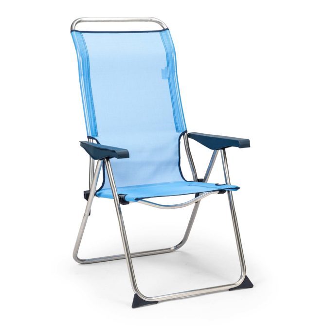 Silla de Playa y Jardín Plegable Solenny Reclinable 5 Posiciones con Respaldo Anatómico 67x63x114 cm Color Azul