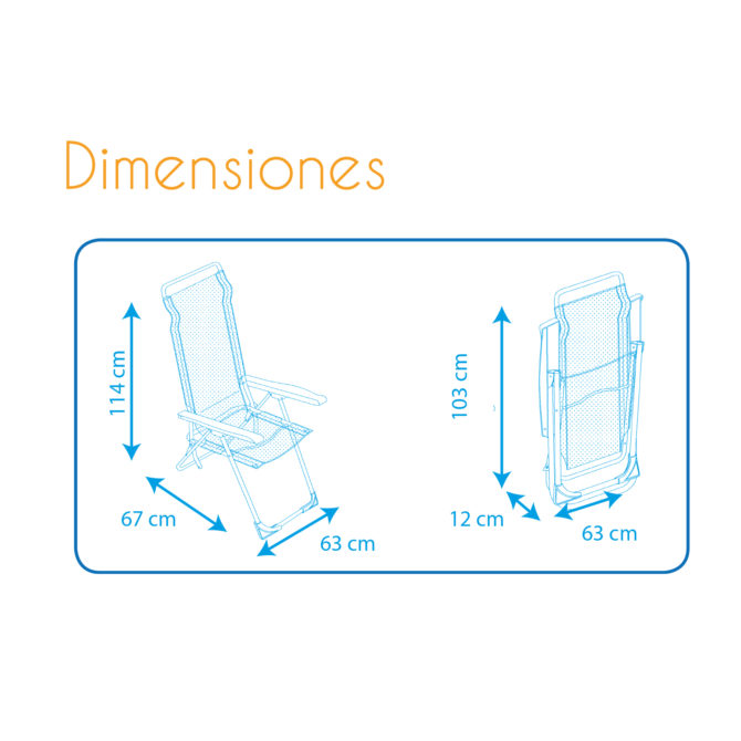 Silla de Playa Plegable Solenny Reclinable 5 Posiciones con Respaldo Anatómico 67x63x114 cm - Imagen 4