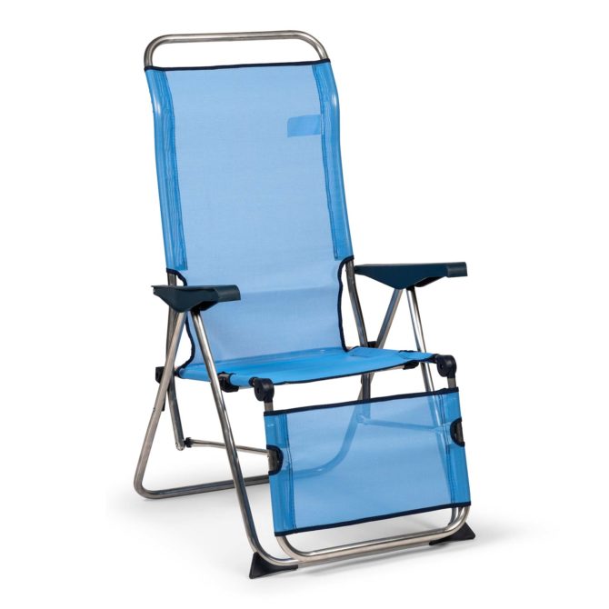 Silla de Playa y Jardín Plegable Solenny Reclinable 5 Posiciones con Respaldo Anatómico 75x63x114 cm en Color Azul