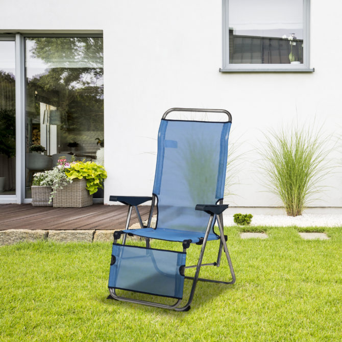 Silla de Playa y Jardín Plegable Solenny Reclinable 5 Posiciones con Respaldo Anatómico 75x63x114 cm en Color Azul - Imagen 2