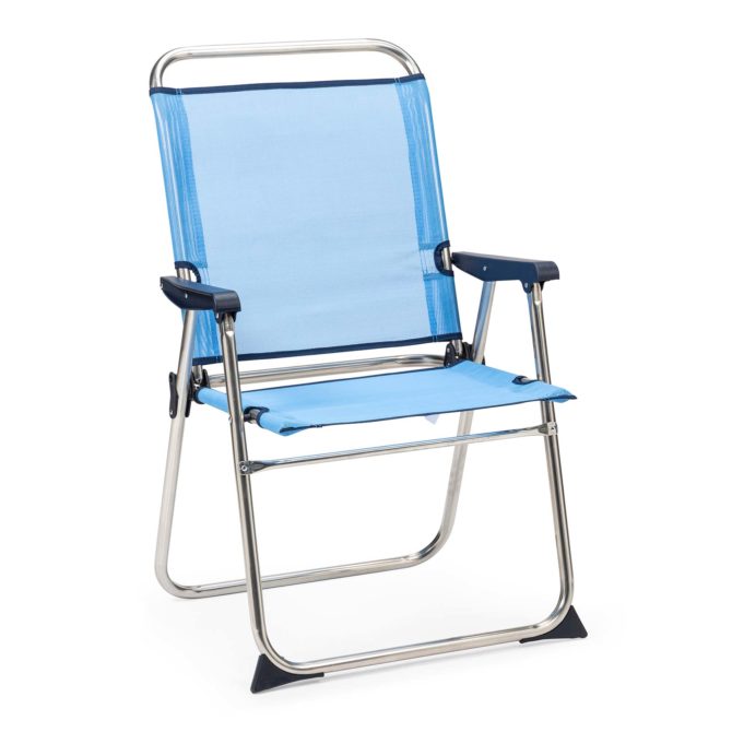 Silla de Playa Plegable Solenny con Respaldo Alto 58x58x90 cm Color Azul