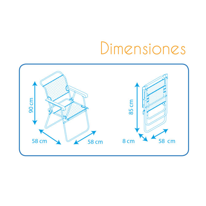 Silla de Playa Plegable Solenny con Respaldo Alto 58x58x90 cm Color Azul - Imagen 5