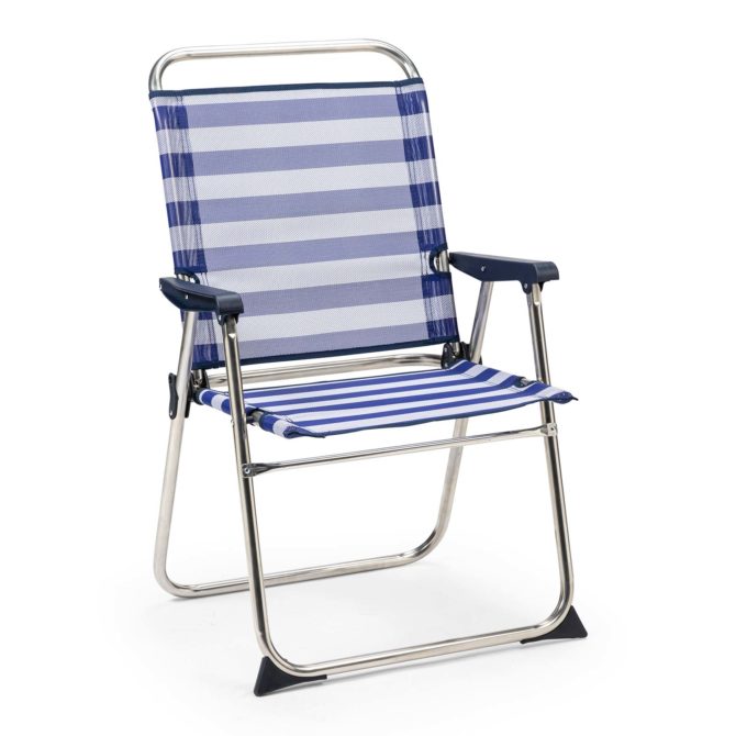 Silla de Playa Plegable Solenny con Respaldo Alto 81x62x86 cm Color Azul y Blanco