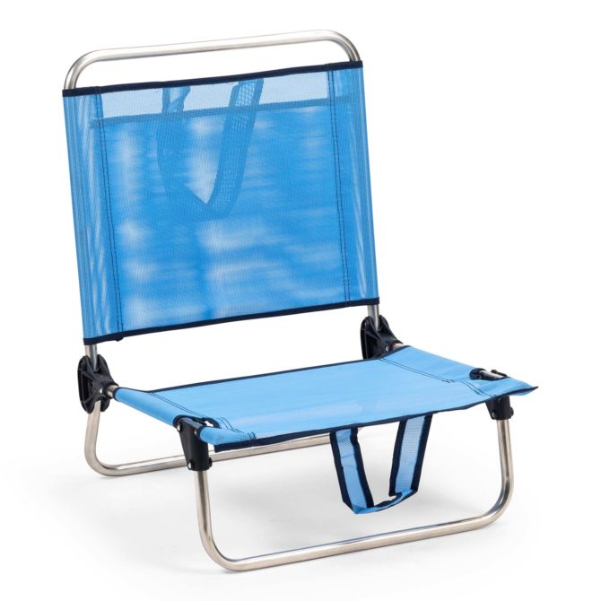 Silla de Playa y Jardín Plegable Solenny con Respaldo Bajo Bolsillo y Asas 54x50x63 cm Color Azul