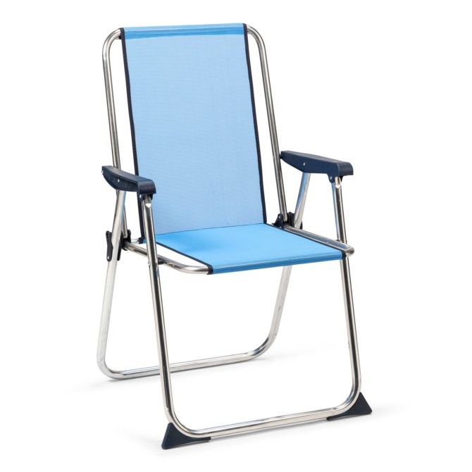 Silla de Playa Plegable Solenny con Respaldo Alto 55x53x89 cm Color Azul