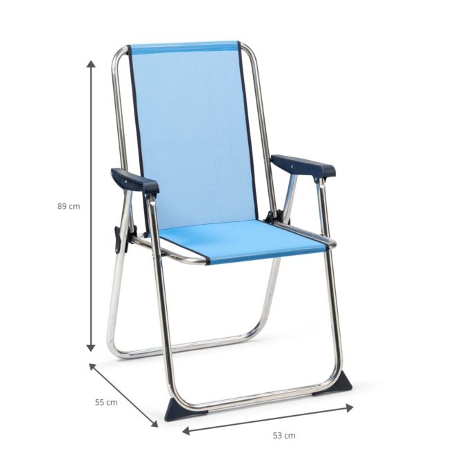 Silla de Playa Plegable Solenny con Respaldo Alto 55x53x89 cm Color Azul - Imagen 4