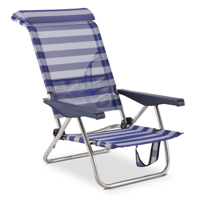 Silla de Playa Cama Plegable Solenny Reclinable con Respaldo Bajo y Asas 77x60x83 cm 4 Posiciones