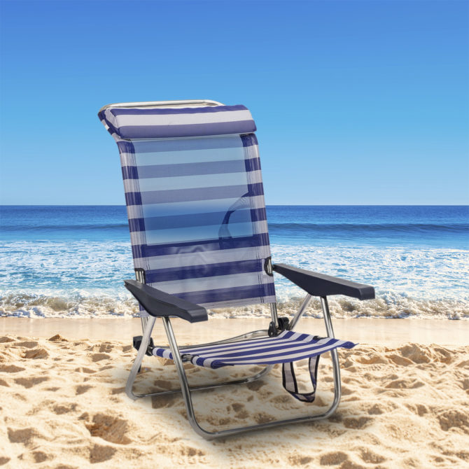 Silla de Playa Cama Plegable Solenny Reclinable con Respaldo Bajo y Asas 77x60x83 cm 4 Posiciones - Imagen 2