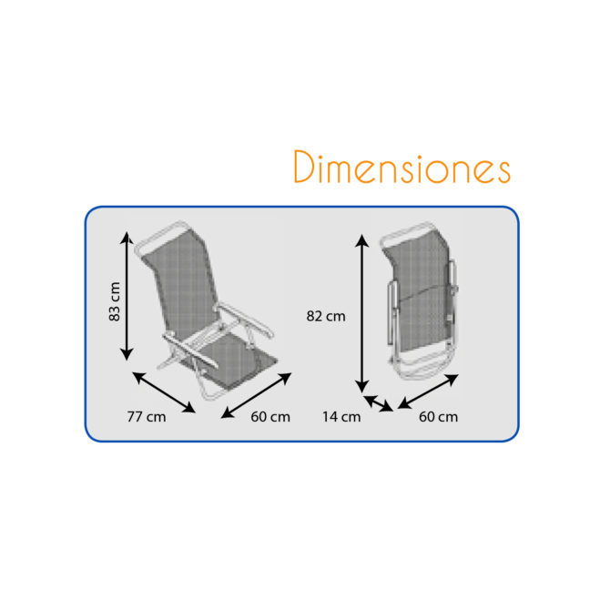 Silla de Playa Cama Plegable Solenny Reclinable con Respaldo Bajo y Asas 77x60x83 cm 4 Posiciones - Imagen 4