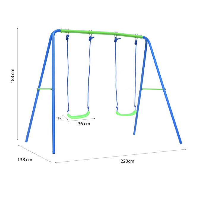 Columpio Doble Infantil para Jardín + 3 Años Juego para Niños de Metal Outdoor Toys 220x138x182 cm Carga hasta 45 Kg - Imagen 4