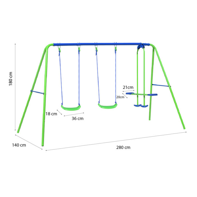 Baloiço duplo para crianças para jardim + 3 anos Conjunto de parque infantil em metal Brinquedos para exterior 280 x 140 x 180 cm Carga 45 Kg - Image 4