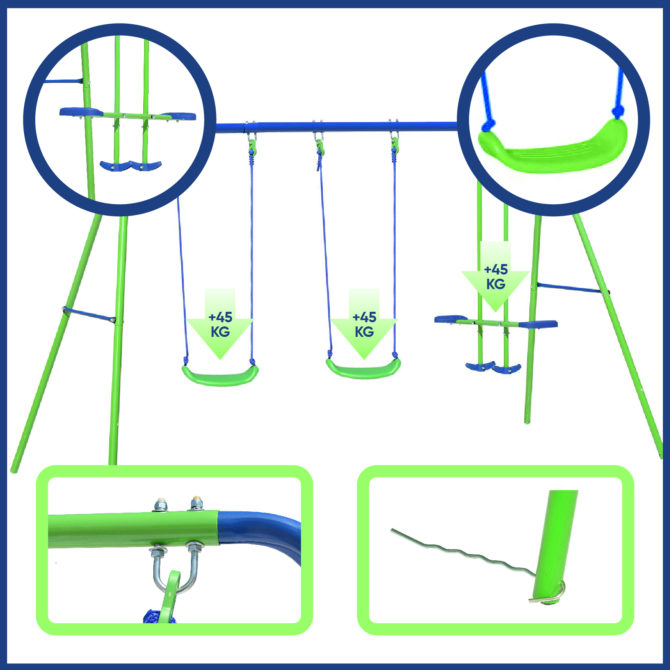 Baloiço duplo para crianças para jardim + 3 anos Conjunto de parque infantil em metal Brinquedos para exterior 280 x 140 x 180 cm Carga 45 Kg - Image 5