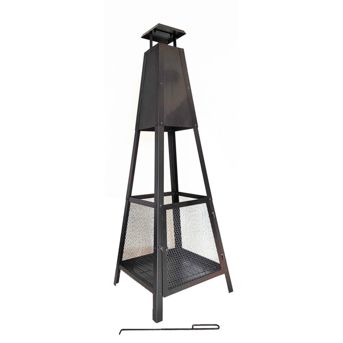 Chimenea en Acero Uso Exterior para Jardín o Terraza Kekai Akita Totem 40x40x140 cm Diseño Piramidal y Atizador