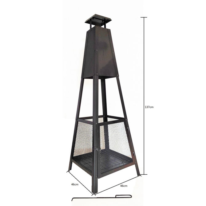 Chimenea en Acero Uso Exterior para Jardín o Terraza Kekai Akita Totem 40x40x140 cm Diseño Piramidal y Atizador - Imagen 4